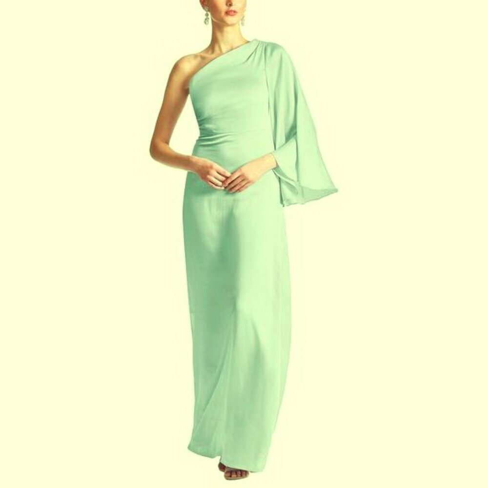 Sachin & Babi Jade Green Keely One-Shoulder Gown